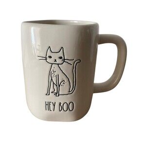 Rae Dunn "HEY BOO" Halloween Cat Mug  Ceramic Coffee Cup  Halloween Decor